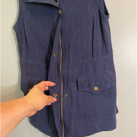 ALYA Womens Blue Linen Blend Long Full Zip Vest SZ/Small - Picture 3 of 9